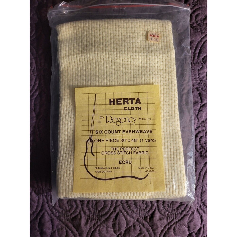 NOS Regency Herta Cloth 6 Count Evenweave Ecru 1 Yard 36"x48" Made in USA